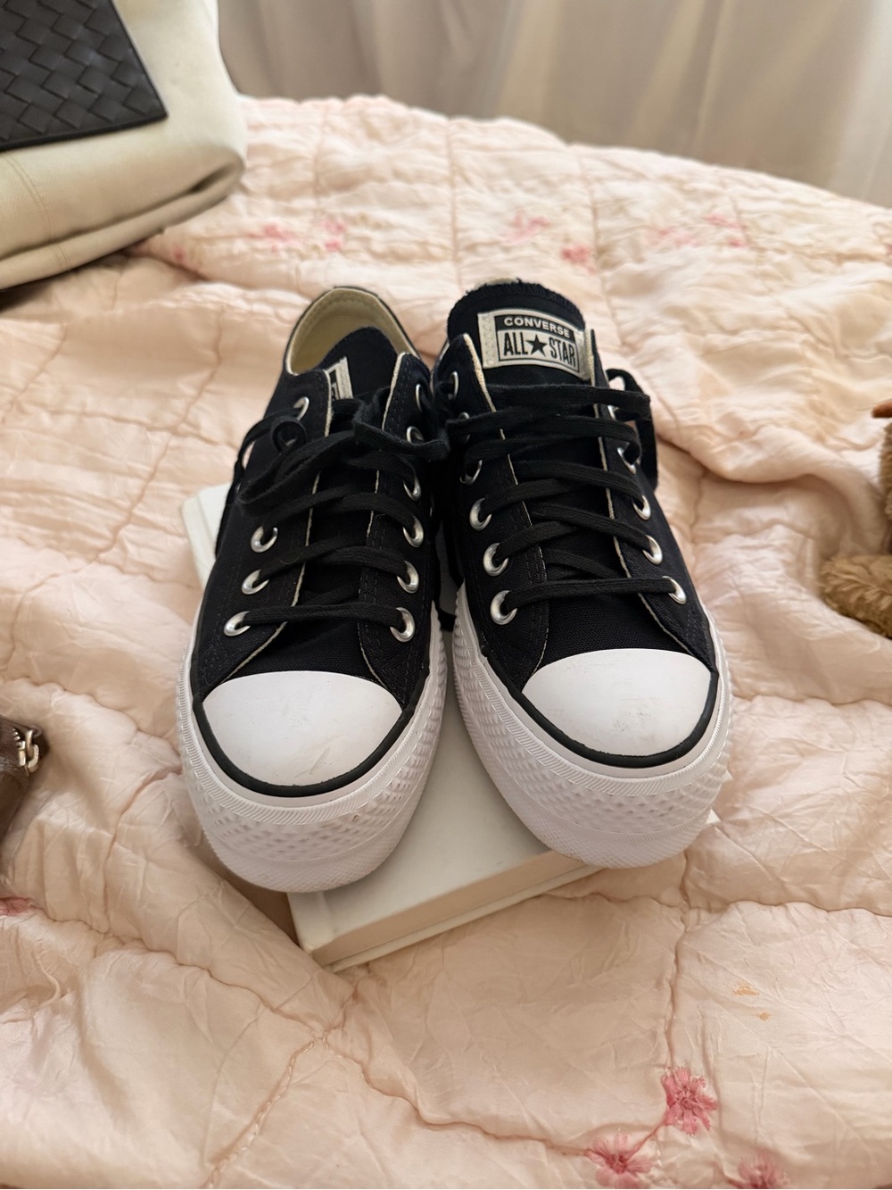 Converse Black and White Low Top Platform Sneakers